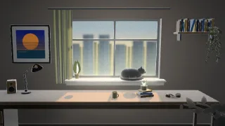 A still of the Lofi Room template in the Morning Coffee style, with our test cover