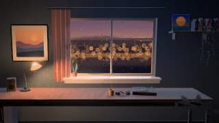 A still of the Lofi Room template in the Night Train style, with our test cover