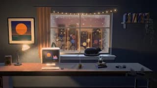 A still of the Lofi Room template in the Snowfall style, with our test cover