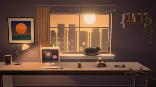 A still of the Lofi Room template in the Sunset Study style, with our test cover
