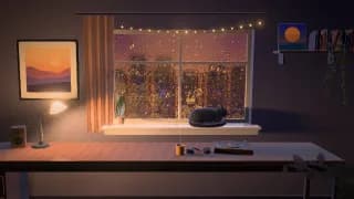 A still of the Lofi Room template in the Vinyl Night style, with our test cover