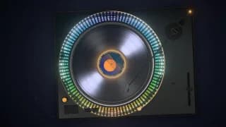 A still of the Vinyl template in the Neon Platter style, with our test cover