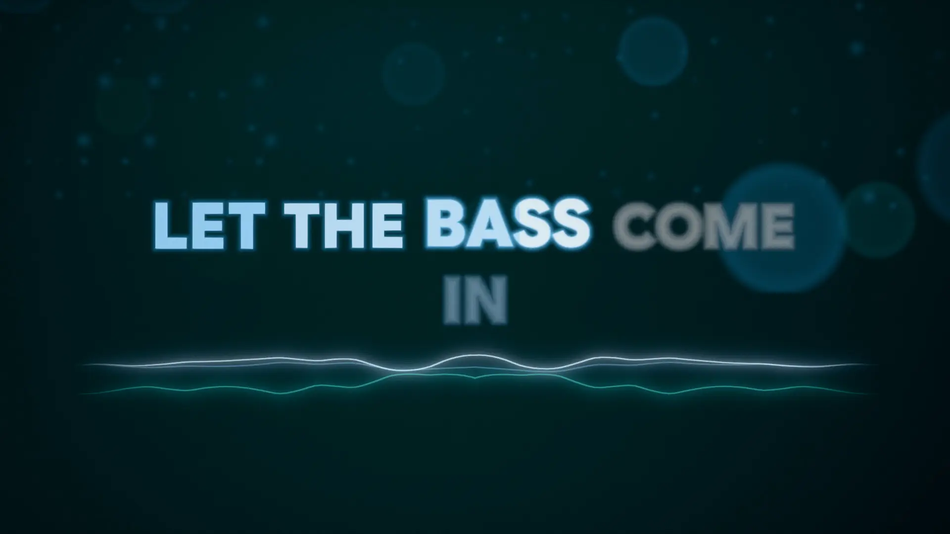 Worked example: four lines of test lyrics arriving word by word as glowing 3D type in the Lyric Video template, Afterglow style