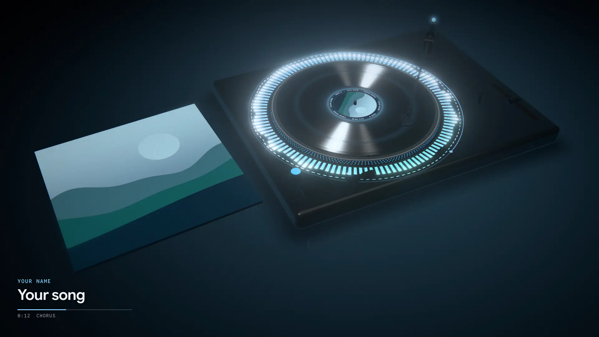 Vinyl template, Midnight Deck style: a record turning on a deck, the tonearm on the groove