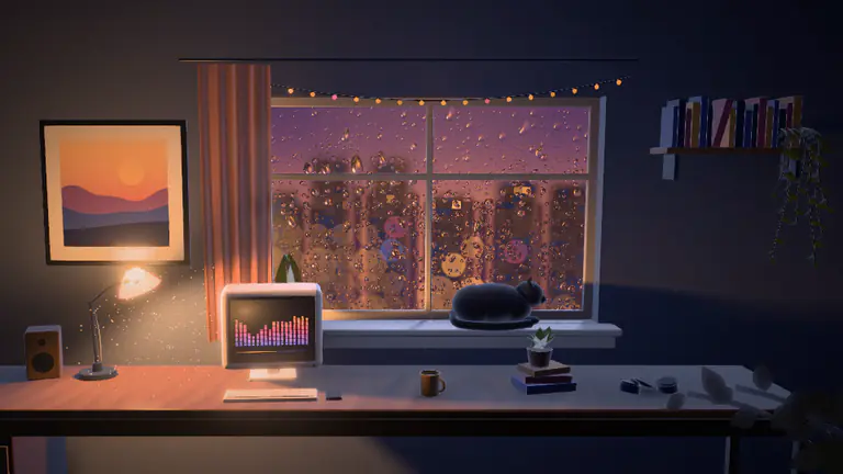 Lofi Room in the Night Rain style, a real render of the demo song's chorus