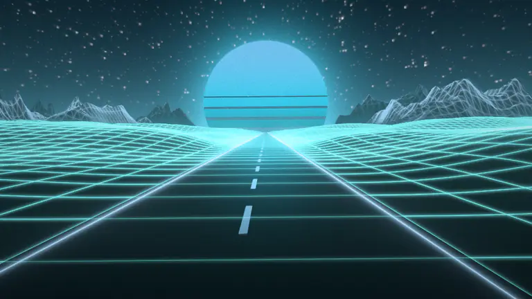 Synthwave, its default look, a real render of the demo song's chorus